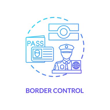Sınır kontrol konsepti simgesi. Biyometrik tanımlama ulusal güvenlik kullanımı. Akıllı insanların tanıma sistemi fikri ince çizgi çizimi. Vektör izole edilmiş RGB renk çizimi
