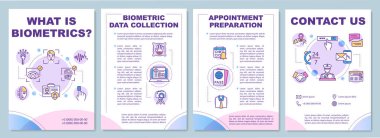 What is biometrics brochure template. Data collection. Flyer, booklet, leaflet print, cover design with linear icons. Vector layouts for magazines, annual reports, advertising poster clipart