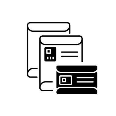 Zarflar siyah doğrusal simge. Posta kağıdı, posta servisi ana hatları beyaz alan. Geleneksel yazışmalar. Harfler ve küçük paketler için kağıt paketler. Vektör izole illüstrasyonu