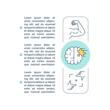 Metinli konsantrasyon ikonu. Beyin ve fiziksel sağlık için CNS uyarıcıları. PPT sayfa vektör şablonu. Broşür, dergi, kitapçık tasarım ögesi doğrusal illüstrasyonlu