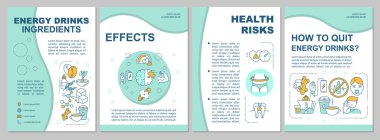 Enerji içecekleri broşür şürü. Kafein etkisi. Broşür, broşür, broşür baskısı, doğrusal simgelerle kaplama tasarımı. Dergiler için vektör planları, yıllık raporlar, reklam afişleri