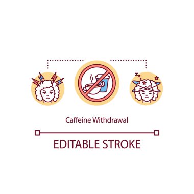 Kafein yoksunluğu semptomları konsept ikonu. Uykulu, bitkin kadın kahve bağımlılığı fikriyle savaşıyor ince çizgi çizimi. Vektör izole edilmiş RGB renk çizimi. Düzenlenebilir vuruş