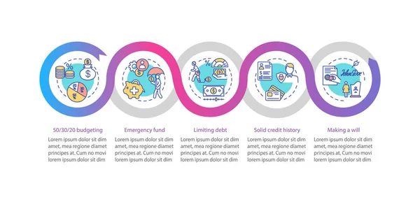 Miglior Modello Infografica Vettoriale Strategie Risparmio Finanza Istruzione Presentazione Elementi — Vettoriale Stock