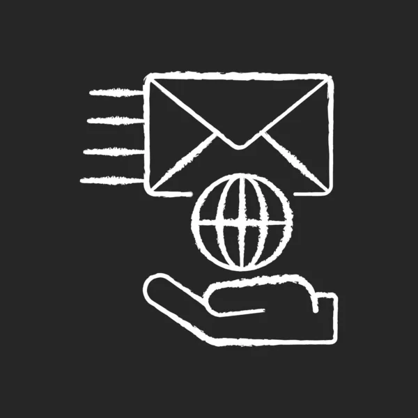 Uluslararası Posta Servisi Siyah Arkaplanda Beyaz Tebeşir Ikonu Küresel Posta — Stok Vektör