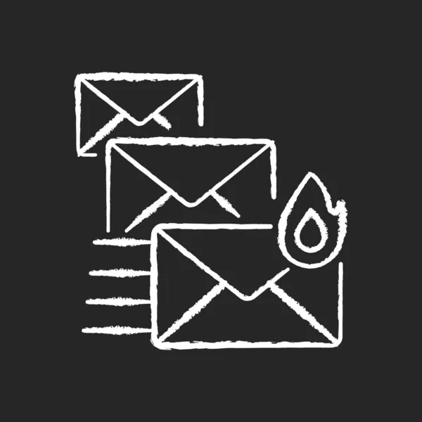 Icono Blanco Tiza Correo Prioritario Sobre Fondo Negro Entrega Urgente — Vector de stock