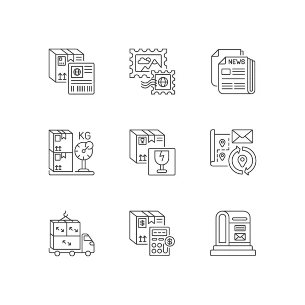 Набір Лінійних Піктограм Поштових Служб Бізнес Поштової Доставки Дистриб Юторська — стоковий вектор