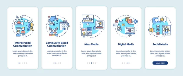 Kommunikationskanäle Auf Dem Bildschirm Der Mobilen App Mit Konzepten Arten — Stockvektor