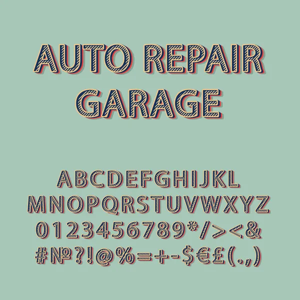 Auto Repair Garage Vintage Vector Alphabet Set Retro Bold Font — Stock Vector