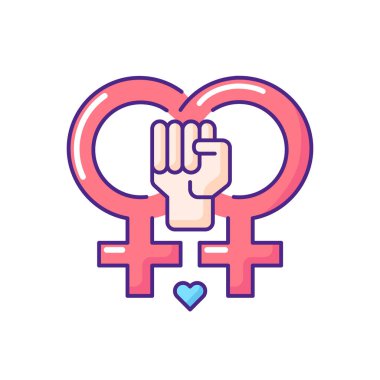 Lezbiyen feminizm RGB renk ikonu. Eşcinsel hayatı. Kadın eşitliği. İnsan hakları. Cinsiyet kimliği. Gökkuşağı işareti. İzole vektör illüstrasyonu