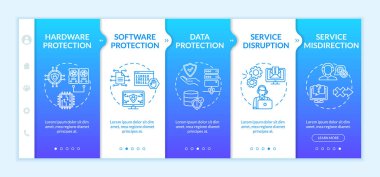Cihaz koruması ve bilgisayar güvenliği vektör şablonunda. Yazılım, donanım. Servis kesintisi. Simgeli ilgili mobil web sitesi. Web sayfası basamak ekranları. RGB renk kavramı
