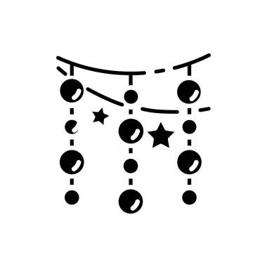 Açık renk çelenkler, siyah sembol. Noel evi dekorasyonu. Kış bayramı kutlaması. Hygge havasında. Beyaz uzayda siluet sembolü. Yılbaşı arifesi çelengi. Vektör izole illüstrasyonu