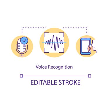 Voice recognition concept icon. Access of privacy database. Identification safety technology. idea thin line illustration. Vector isolated outline RGB color drawing. Editable strok clipart