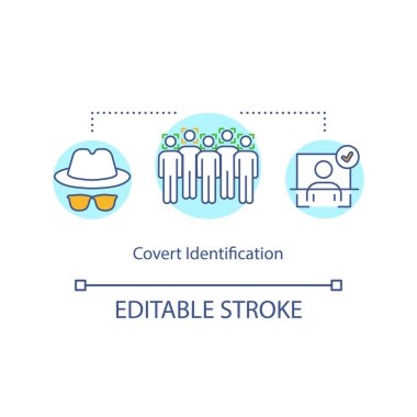 Gizli tanımlama konsepti simgesi. Gözlem, tanım, yüz tanıma. Güvenlik tarama sistemi fikri ince çizgi çizimi. Vektör izole edilmiş RGB renk çizimi. Düzenlenebilir vuruş