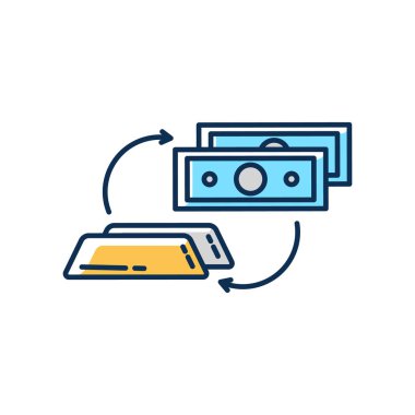 Değerli metaller RGB renk ikonu satar. Borsa. Parayla altın ve platin bar al. Gümüş külçe al. Piyasa maliyeti. Ticari kazanç. İş anlaşması. İzole vektör illüstrasyonu