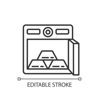 Güvenli doğrusal simgede altın külçeler. Bankada değerli metaller var. Altın külçe. İnce çizgi özelleştirilebilir illüstrasyon. Contour sembolü. Vektör izole çizim. Düzenlenebilir vuruş