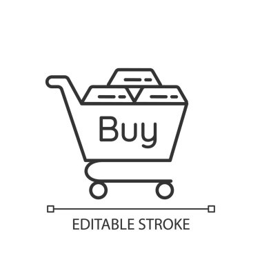 Değerli metaller doğrusal simge satın alır. Altın ve gümüş külçeler al. Satılık platin külçe. İnce çizgi özelleştirilebilir illüstrasyon. Contour sembolü. Vektör izole çizim. Düzenlenebilir vuruş