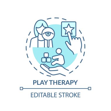 Terapi konsepti ikonunu çal. Çocukların zihinsel sağlık tedavisi fikri ince çizgi çizimi. Duygusal çöküntüyle başa çıkmak. Duyguları paylaşıyoruz. Vektör izole edilmiş RGB renk çizimi. Düzenlenebilir vuruş