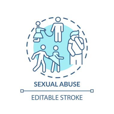 Cinsel istismar kavramı ikonu. Aile içi şiddet fikri ince çizgi çizimi. Cinsel saldırı terapisi. Taciz, taciz. Hayatta kalma mücadelesi. Vektör izole edilmiş RGB renk çizimi. Düzenlenebilir vuruş