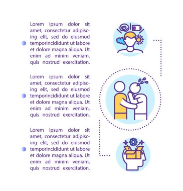Metinli psikolojik destek kavramı simgesi. Kişiler arası danışmanlık ve şefkat. PPT sayfa vektör şablonu. Doğrusal illüstrasyonlu psikoterapi broşürü, dergi, kitapçık tasarımı ögesi