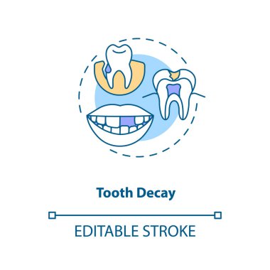 Diş çürüğü konsepti simgesi. Enerji içeceği olumsuz yan etkiler ince çizgi çizimi fikri. Diş kırılması ve dökülmesi. Diş aşınması. Vektör izole edilmiş RGB renk çizimi. Düzenlenebilir vuruş