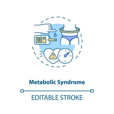 Metabolik sendrom konsepti. Kalp krizi riski ince çizgi çizimi. Tip 2 diyabet. Kan basıncını arttırdı. Vektör izole edilmiş RGB renk çizimi. Düzenlenebilir vuruş