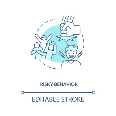Riskli davranış konsepti ikonu. Enerji içecekleri zihinsel sorunlara ve ince çizgilere neden olur. Tehlikeli davranışlar. Sağlıksız davranışlar. Vektör izole edilmiş RGB renk çizimi. Düzenlenebilir vuruş