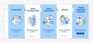 Enerji, vektör şablonunda zararlı yan etkiler yaratır. Riskli davranış. Stres hormonu boşaltımı. Simgeli ilgili mobil web sitesi. Web sayfası basamak ekranları. RGB renk kavramı