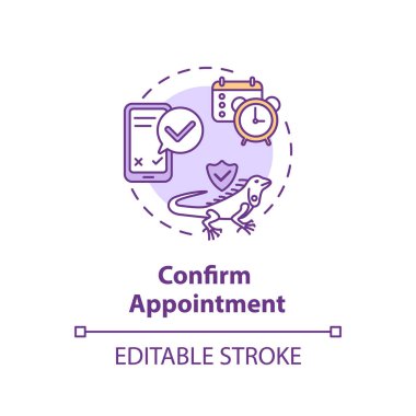 Randevu konsepti simgesini onayla. Bakım salonu hizmetleri uygulaması. Hayvan satın alma onayı. Veteriner dükkanı satın alma fikri ince çizgi çizimi. Vektör izole edilmiş RGB renk çizimi. Düzenlenebilir vuruş