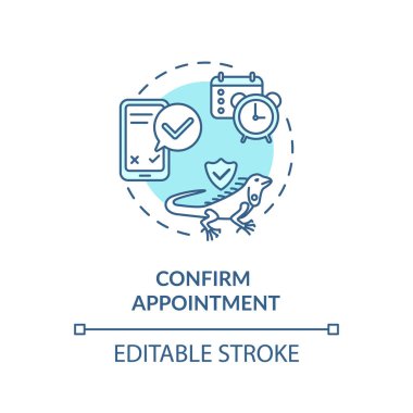 Randevu konsepti simgesini onayla. Bakım salonu hizmetleri uygulaması. Hayvan satın alma onayı. Hayvan pazarı satın alma fikri ince çizgi çizimi. Vektör izole edilmiş RGB renk çizimi. Düzenlenebilir vuruş