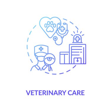 Veteriner bakım konsepti ikonu. Hayvan Hizmetleri. Hayvan tedavisi ipuçları. Küçük arkadaş bakım veteriner merkezi. Veteriner merkezi fikri ince çizgi çizimi. Vektör izole edilmiş RGB renk çizimi