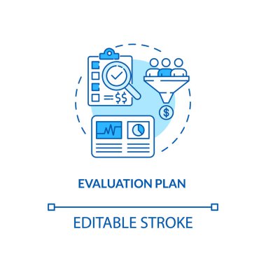 Değerlendirme planı konsepti simgesi. İletişim stratejisi bileşenleri. İş taktikleri. Yönetim, ince çizgi çizimi fikrini öneriyor. Vektör izole edilmiş RGB renk çizimi. Düzenlenebilir vuruş