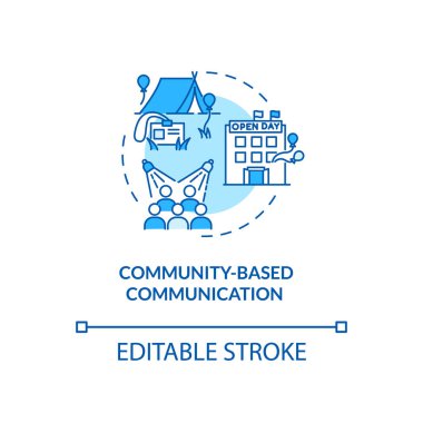 Toplum temelli iletişim konsepti ikonu. Özel etkinlikler ve partiler. Bilgi alışverişi fikri ince çizgi çizimi. Vektör izole edilmiş RGB renk çizimi. Düzenlenebilir vuruş