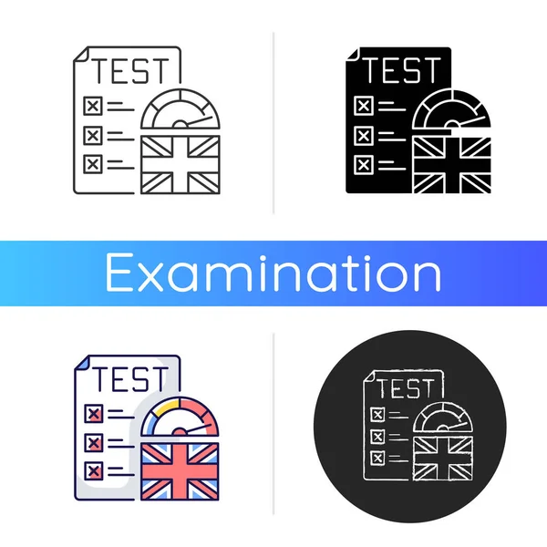 Icono Prueba Inglés Competencia Estudiantes Nivel Idioma Tarea Tiempo Examen — Archivo Imágenes Vectoriales