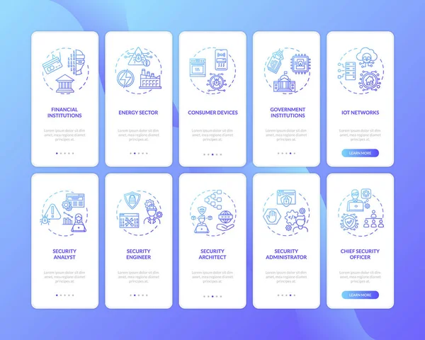 Seguridad Informática Onboarding Pantalla Página Aplicación Móvil Con Conceptos Establecidos — Vector de stock