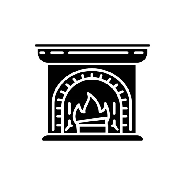 Wood Burning Fireplace Black Glyph Icon House Decoration Lares Penates — Stock Vector