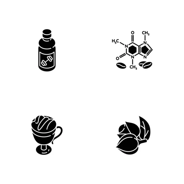 Drinks Ingredients Black Glyph Icons Set White Space Caffeine Formula — Stock Vector