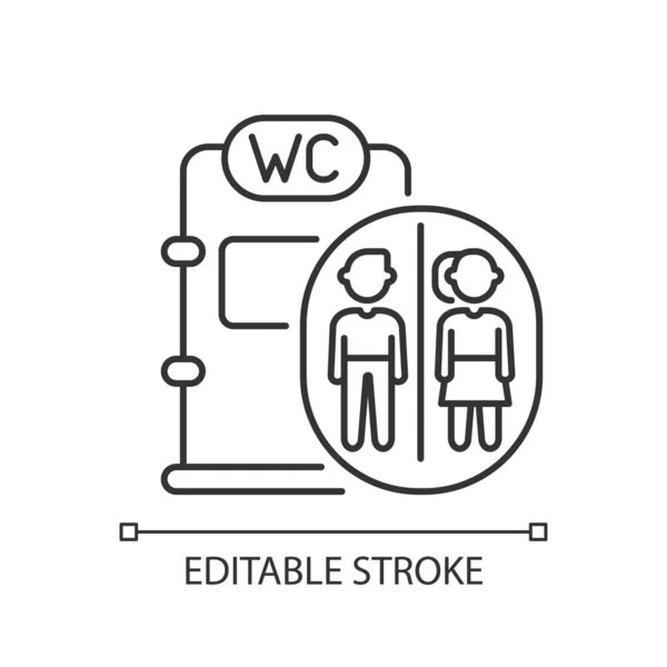 オンボードトイレのリニアアイコン 鉄道旅客輸送 鉄道旅行サービスの細い線カスタマイズ可能なイラスト 輪郭のシンボル ベクトル絶縁外形図面 編集可能なストローク — ストックベクタ