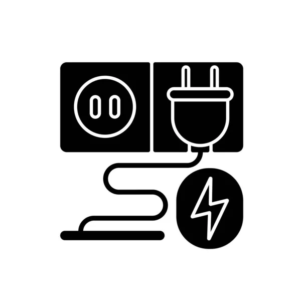 充电器插座黑色字形图标 现代列车服务 舒适的铁路旅行轮廓符号上的白色空间 在旅行途中为便携式电子设备充电 矢量孤立的说明 — 图库矢量图片