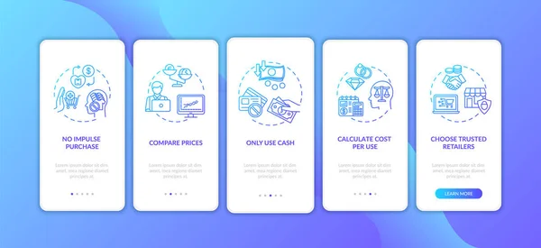 Smart Spender Consejos Onboarding Pantalla Página Aplicación Móvil Con Conceptos — Vector de stock