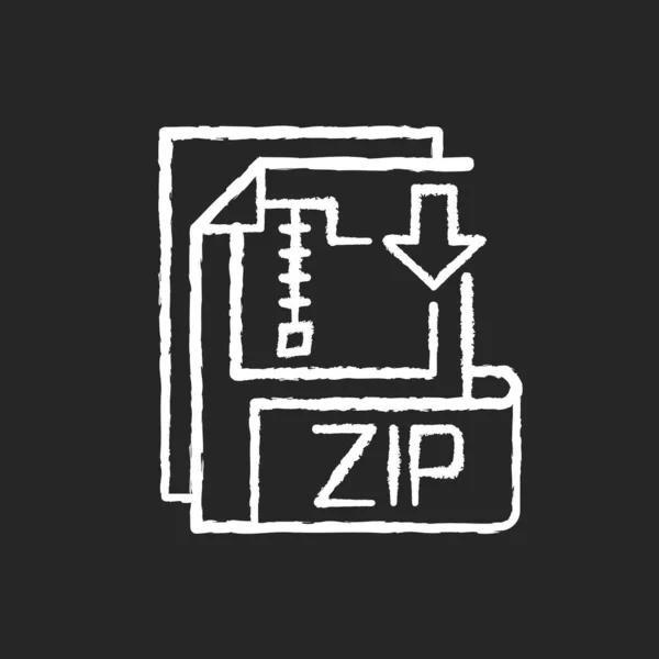 Arquivo Zip Giz Ícone Branco Fundo Preto Formato Arquivo Binário — Vetor de Stock