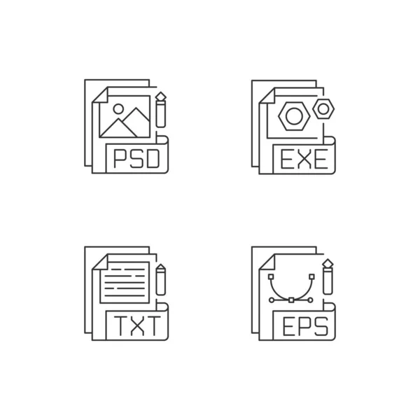 Types Fichiers Pixel Parfait Jeu Icônes Linéaires Psd Exe Txt — Image vectorielle