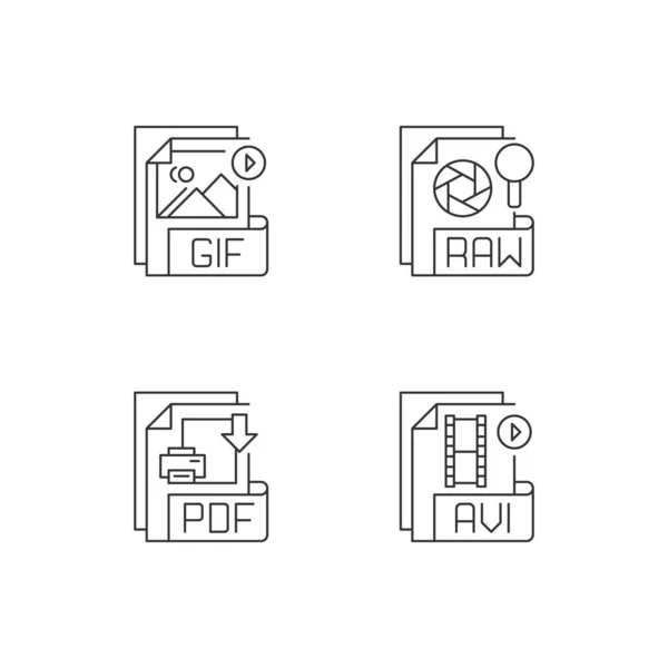 Типи Файлів Пікселів Ідеальний Набір Лінійних Піктограм Гіф Raw Pdf — стоковий вектор