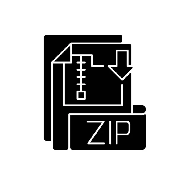 Zip文件黑色字形图标 无损压缩二进制文件格式 文件管理 Zip压缩算法 白色空间上的轮廓符号 矢量孤立的说明 — 图库矢量图片