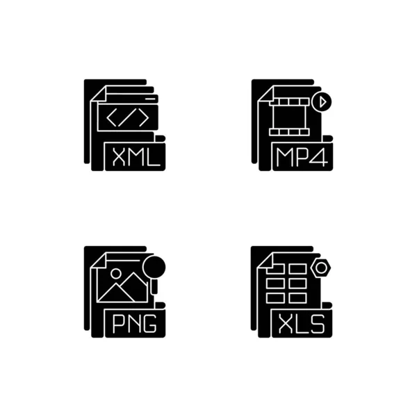 File Types Black Glyph Icons Set White Space Xml Mp4 — Stock Vector