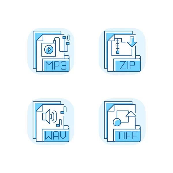 Bestandstypen Blauw Rgb Kleur Pictogrammen Ingesteld Een Mp3 Zip Een — Stockvector