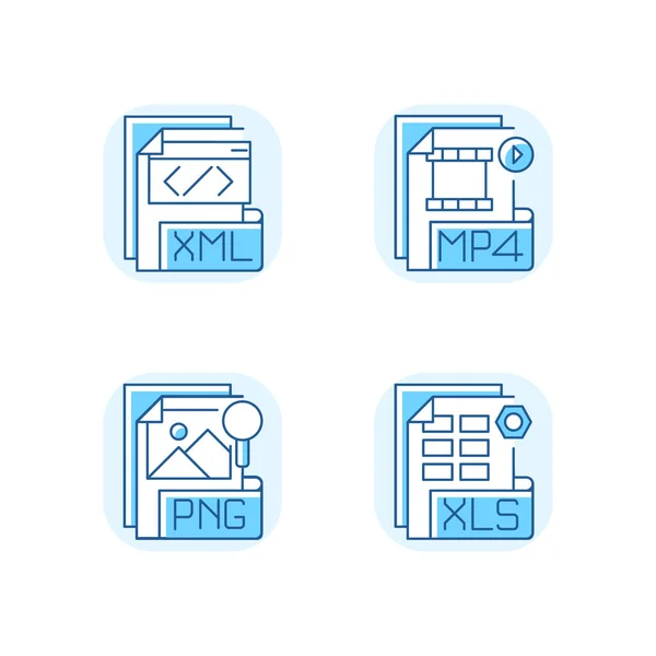 Types Fichiers Bleu Icônes Couleur Rvb Ensemble Xml Mp4 Png — Image vectorielle
