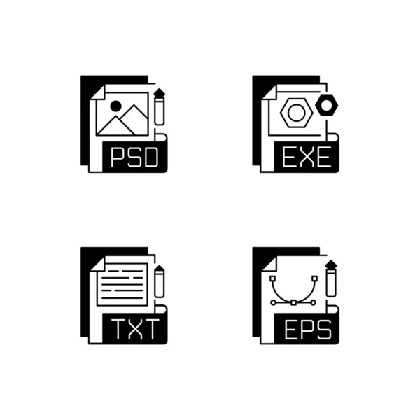 Types Fichiers Noir Icônes Linéaires Ensemble Psd Exe Txt Eps — Image vectorielle