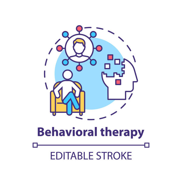 Behavioral therapy concept icon. Mental health disorders treatment idea thin line illustration. Self-destructive, unhealthy behavior change. Vector isolated outline RGB color drawing. Editable stroke