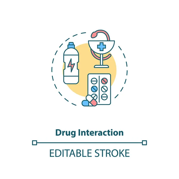 Icono Del Concepto Interacción Medicamentosa Medicamento Tomando Ilustración Línea Delgada — Vector de stock