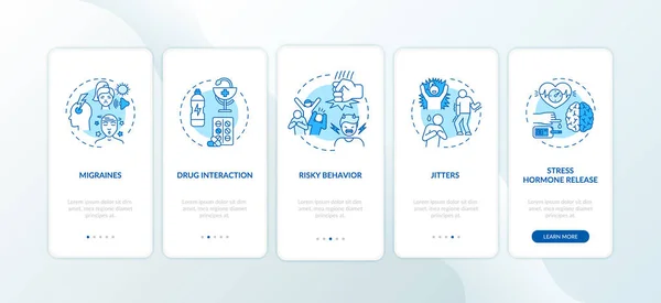 Energetics Dangers Boarding Mobile App Page Screen Concepts 행동이 그래픽 — 스톡 벡터